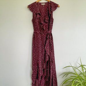 Max Studio | Wrap Polka Dot Dress | Burgundy | Small